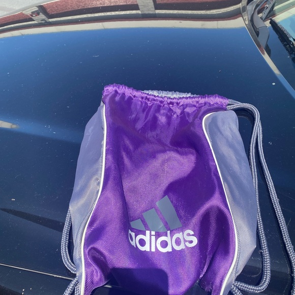 ADIDAS Drawstring Bag Women’s Purple Grayb Mini Backpack Shoe Mesh Gym - Picture 6 of 15